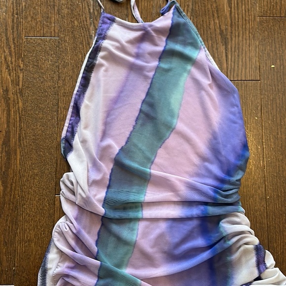 Zara Printed Tulle Mesh Halter Top Open Back Bodycon Midi Dress - Picture 11 of 15